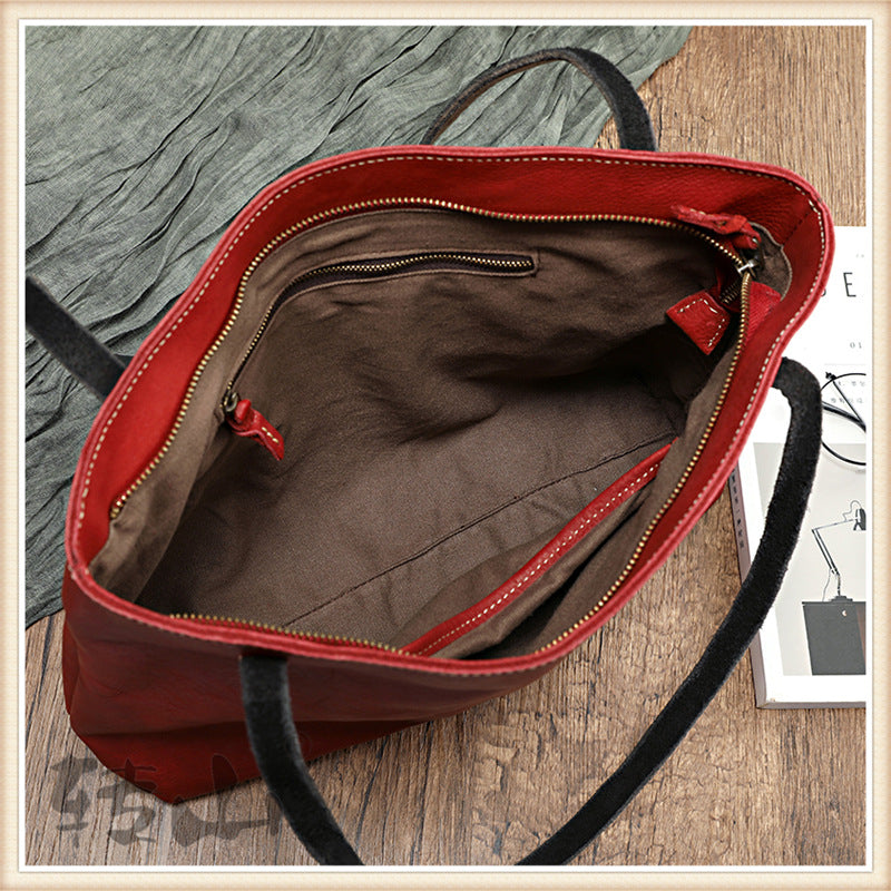 Women Vintage Vegetable Tanned Leather Tote Handbags 2001-Leather Tote Bags-Yellow-Free Shipping Leatheretro