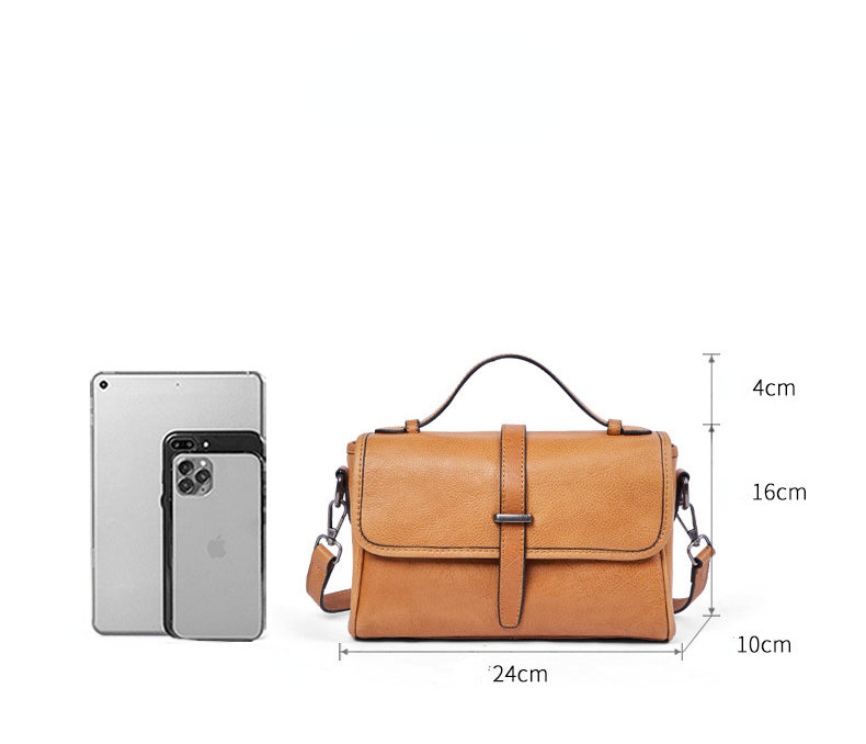 Vegetable Tanned Leather Messenger Handbag for Women 2211-Handbags, Wallets & Cases-Black-Free Shipping Leatheretro