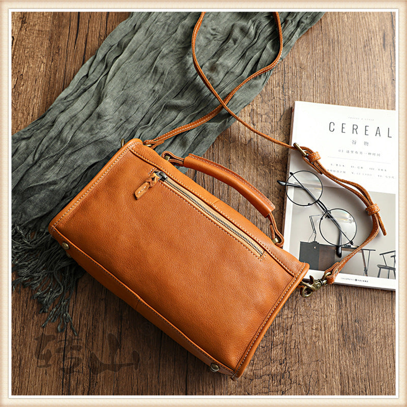 Retro Vege Tanned Leather Cute Handbag for Women 21092-Handbag & Wallet Accessories-Yellow-Free Shipping Leatheretro