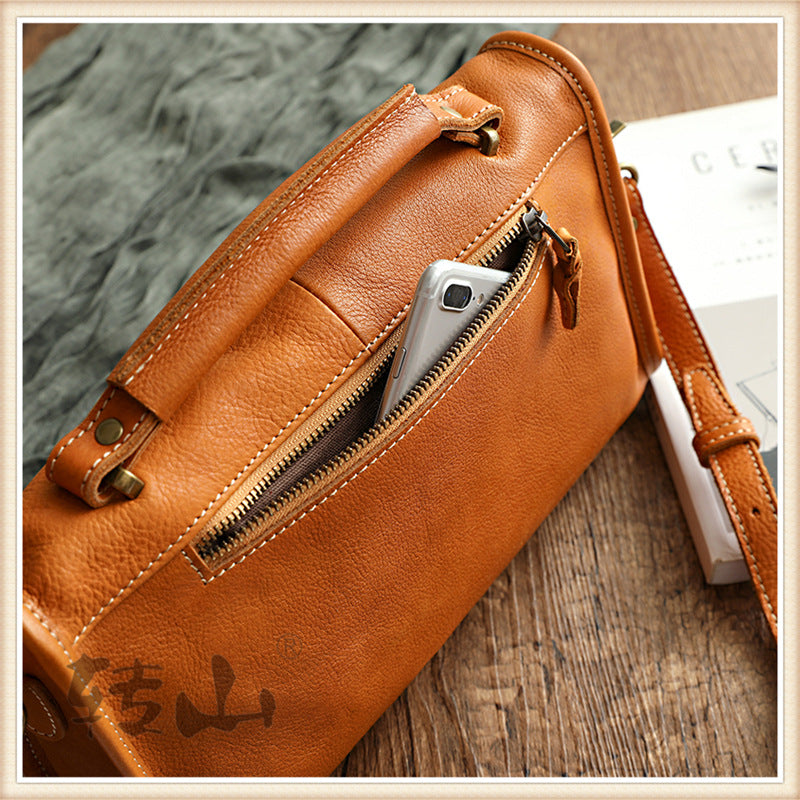 Retro Vege Tanned Leather Cute Handbag for Women 21092-Handbag & Wallet Accessories-Yellow-Free Shipping Leatheretro