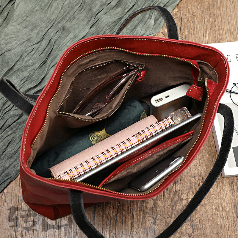 Women Vintage Vegetable Tanned Leather Tote Handbags 2001-Leather Tote Bags-Yellow-Free Shipping Leatheretro