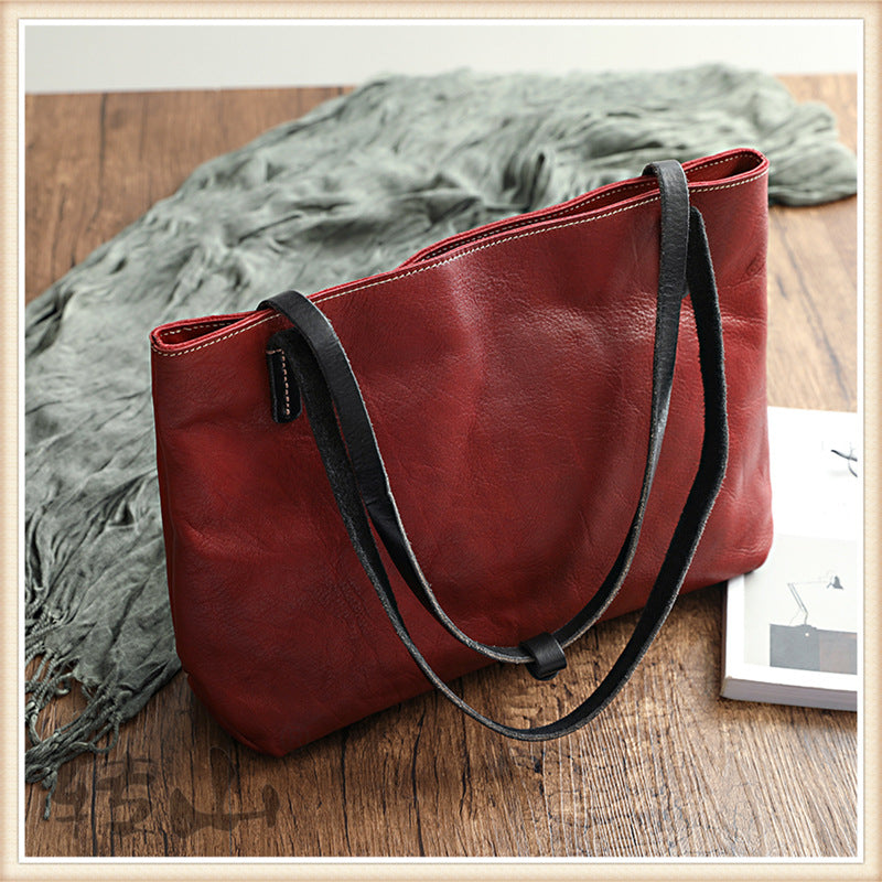 Women Vintage Vegetable Tanned Leather Tote Handbags 2001-Leather Tote Bags-Yellow-Free Shipping Leatheretro