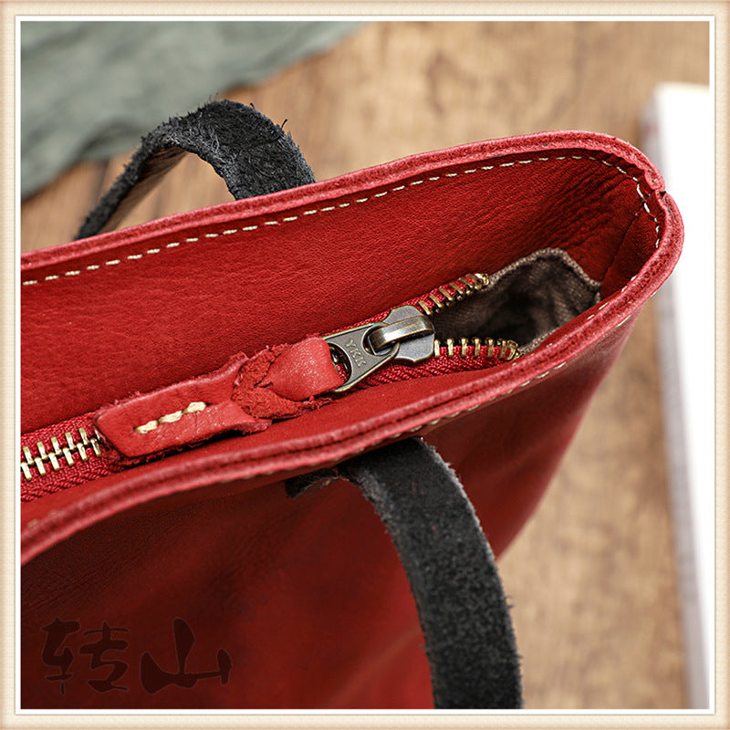 Women Vintage Vegetable Tanned Leather Tote Handbags 2001-Leather Tote Bags-Yellow-Free Shipping Leatheretro