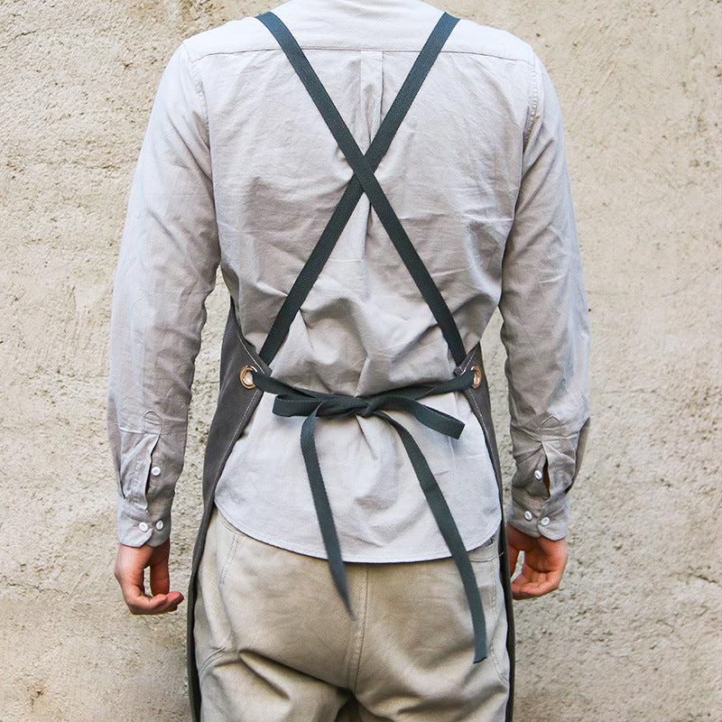 Demin Canvas Handmade Work Apron P247-Canvas Apron-Blue-Free Shipping Leatheretro