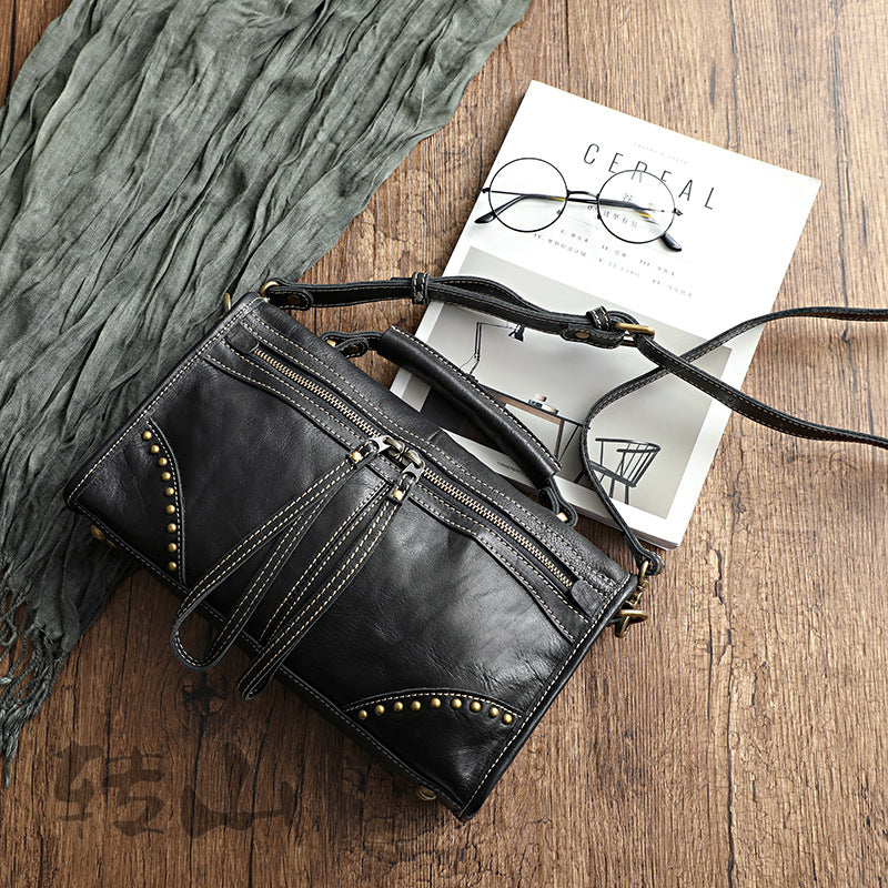 Retro Vege Tanned Leather Cute Handbag for Women 21092-Handbag & Wallet Accessories-Black-Free Shipping Leatheretro