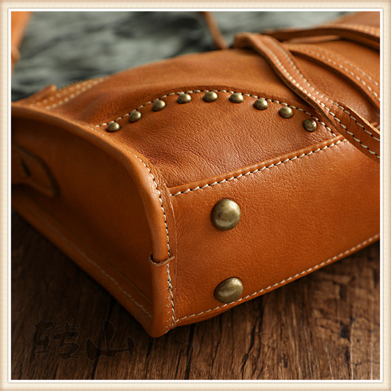 Retro Vege Tanned Leather Cute Handbag for Women 21092-Handbag & Wallet Accessories-Yellow-Free Shipping Leatheretro