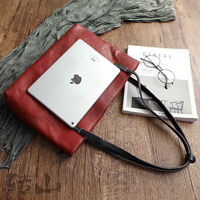 Women Vintage Vegetable Tanned Leather Tote Handbags 2001-Leather Tote Bags-Yellow-Free Shipping Leatheretro