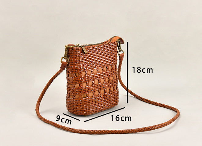 Special Design Woven Leather Bags for Women 8088-Handbags, Wallets & Cases-Brown-Free Shipping Leatheretro