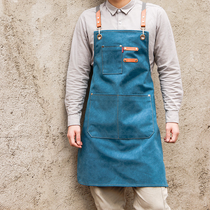 Demin Canvas Handmade Work Apron P247-Canvas Apron-Blue-Free Shipping Leatheretro