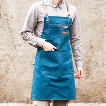 Demin Canvas Handmade Work Apron P247-Canvas Apron-Blue-Free Shipping Leatheretro