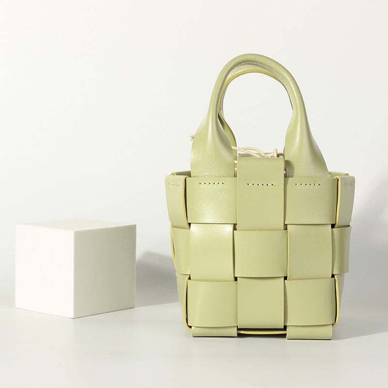 Handmade Leather Woven Bucket Handbags for Women B005-Handbags, Wallets & Cases-Green-Free Shipping Leatheretro