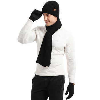 Winter Men's Warm Hats+Gloves+Scarf Sets-Hats-Black-Free Shipping Leatheretro