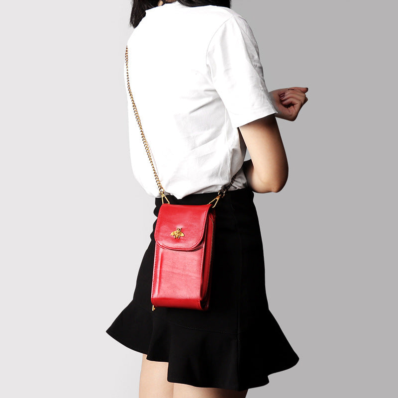 Vintage Chain Crossbody Leather Mini Cellphone Bags 8726-Handbag & Wallet Accessories-Red-Free Shipping Leatheretro