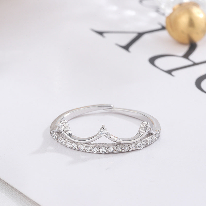 Crown Design Zircon Sterling Silver Rings-Rings-White-Open-end-Free Shipping Leatheretro