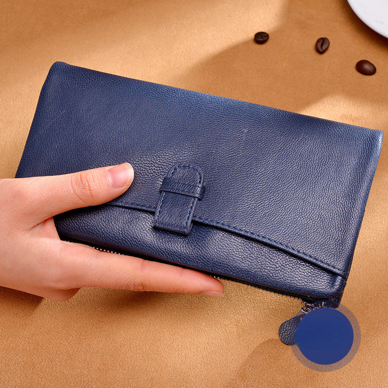 Large Storage Leather Double Long Wallets for Women 3482-Handbags, Wallets & Cases-Blue-Free Shipping Leatheretro