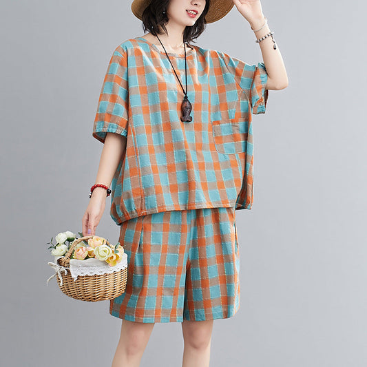 Summer Short Sleeves T Shirts and Shorts Women Suits-Suits-Orange-One Size-Free Shipping Leatheretro