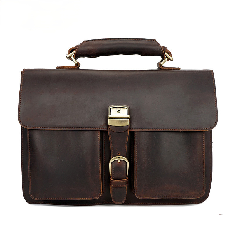 Vintage Leather Protable Briefcase B-8091-Leather Briefcase-Coffee-Free Shipping Leatheretro