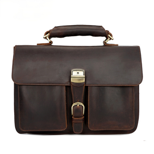 Vintage Leather Protable Briefcase B-8091-Leather Briefcase-Coffee-Free Shipping Leatheretro