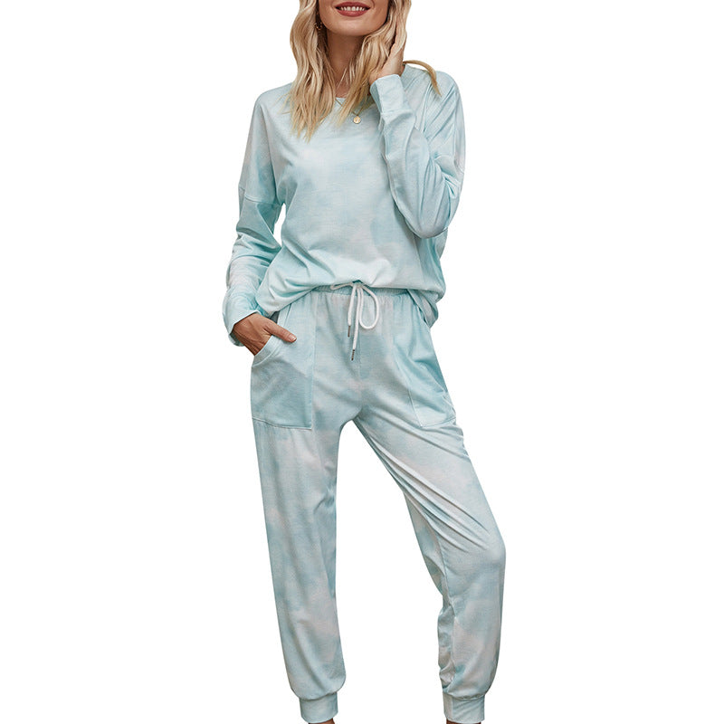 Casual Dyed Long Sleeves Women Homewear Sets-Sleepwear & Loungewear-Green-S-Free Shipping Leatheretro