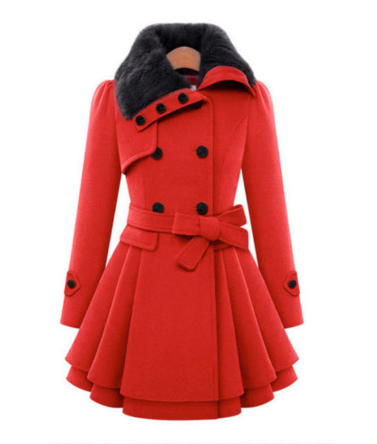 Women Plus Sizes Winter Warm Thicken Overcots with Belt-Outerwear-Red-S-Free Shipping Leatheretro