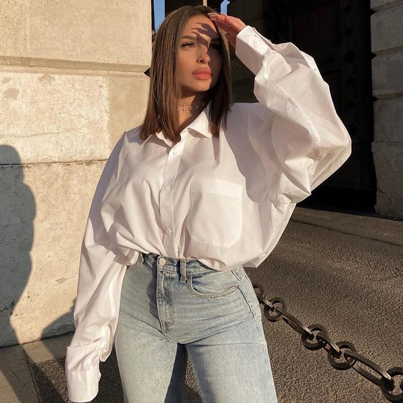 White Long Sleeves Stand Collar Women Shirts-Shirts & Tops-White-One Size-Free Shipping Leatheretro