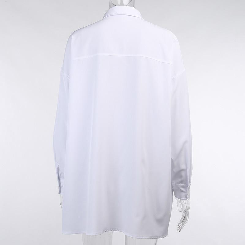 White Long Sleeves Stand Collar Women Shirts-Shirts & Tops-White-One Size-Free Shipping Leatheretro