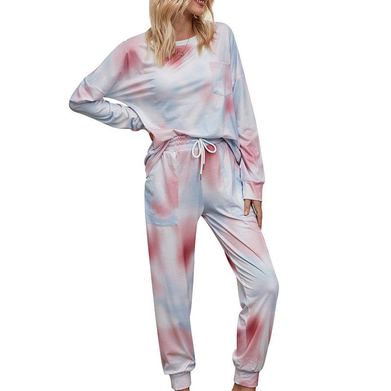 Casual Dyed Long Sleeves Women Homewear Sets-Sleepwear & Loungewear-Pink-S-Free Shipping Leatheretro