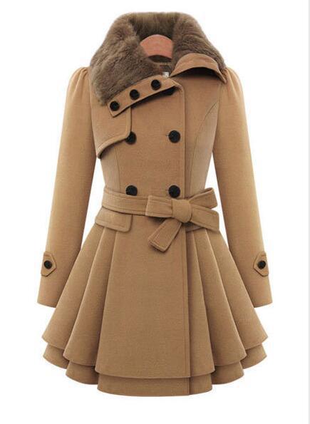 Women Plus Sizes Winter Warm Thicken Overcots with Belt-Outerwear-Brown-S-Free Shipping Leatheretro