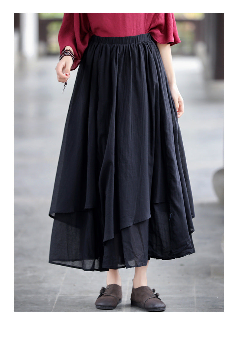 Fairy Irregular Linen Women Skirts-Long Skirts-Black-One Size-Free Shipping Leatheretro