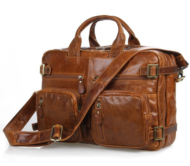 Men's Business Leather Packback Bags D7026-Leather Briefcase-Brown-Free Shipping Leatheretro