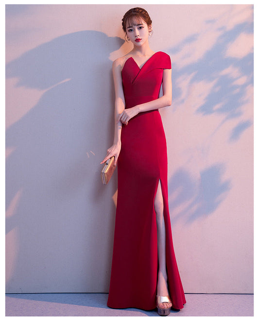 Sexy One Shoulder Evening Party Dresses-Dresses-Red-S-Free Shipping Leatheretro