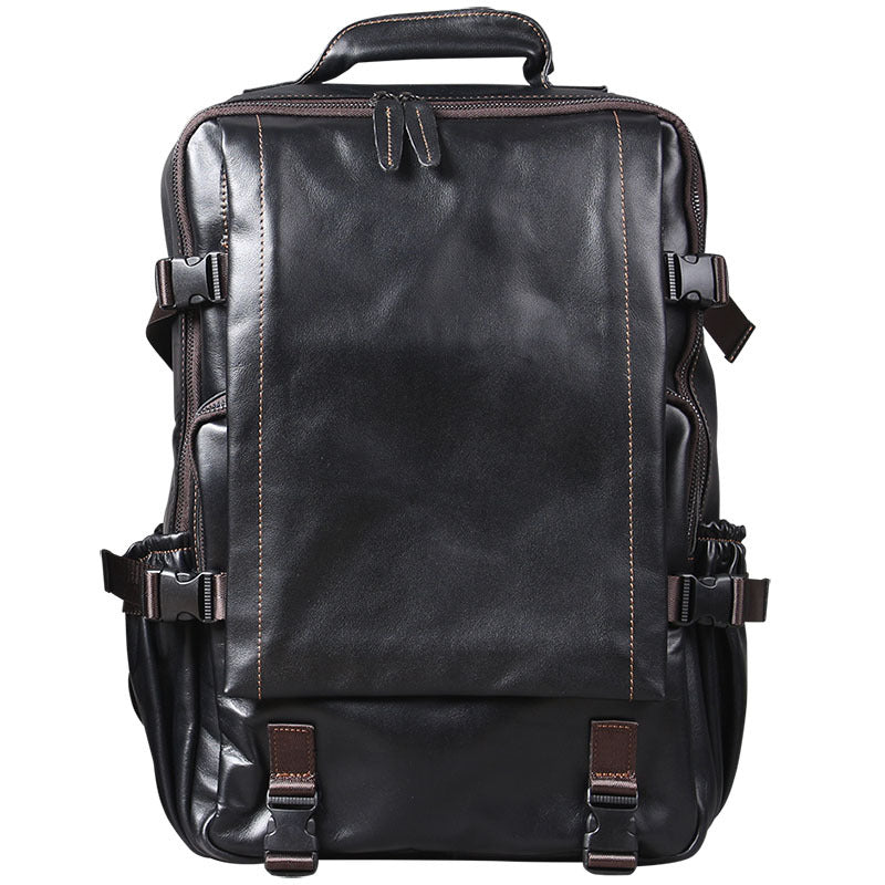 Casual Cowhide Leather Laptop Backpack for Traveling 2006-Backpack-Black-Free Shipping Leatheretro