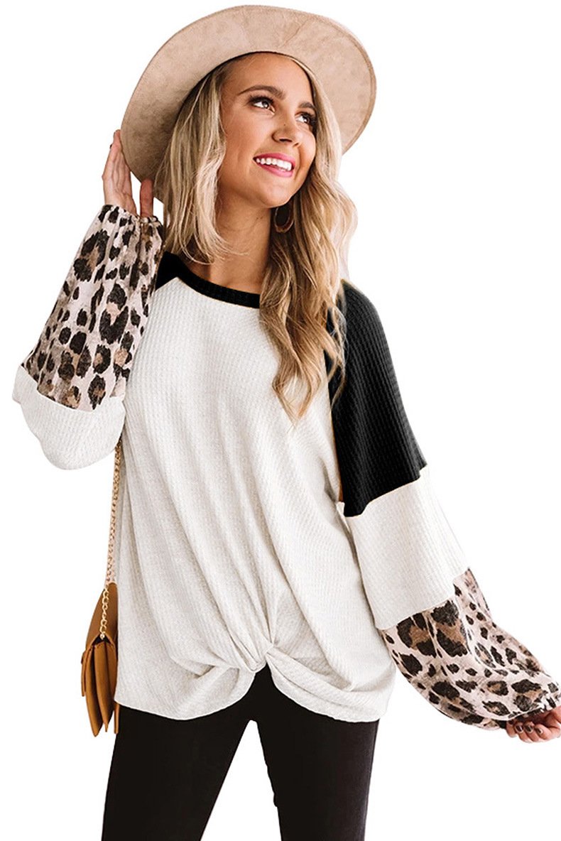 Casual Women Leopard Knitting Long Sleeves T Shirts-Women Sweaters-Black-S-Free Shipping Leatheretro