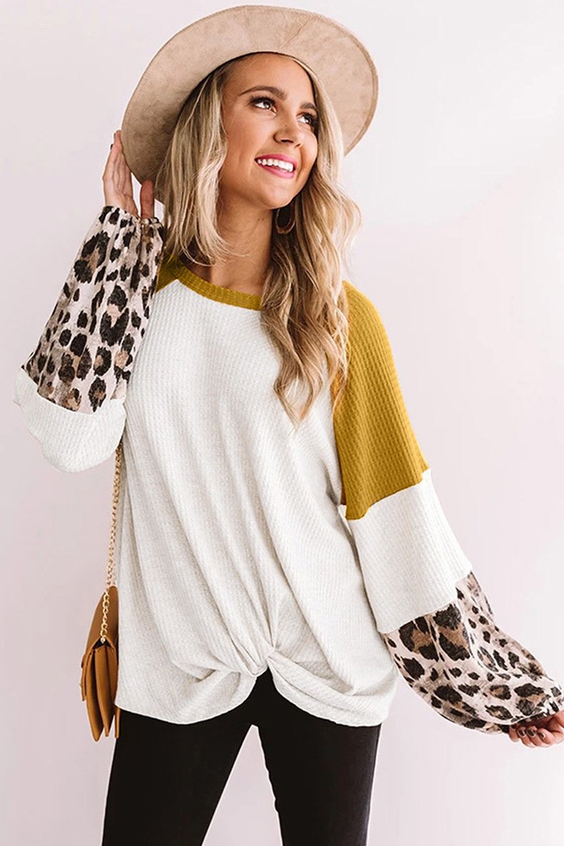 Casual Women Leopard Knitting Long Sleeves T Shirts-Women Sweaters-Black-S-Free Shipping Leatheretro