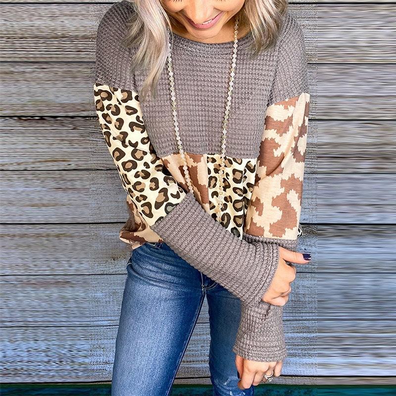 Women Leopard Print Long Sleeves Sweaters-Sweaters-Khaki-S-Free Shipping Leatheretro