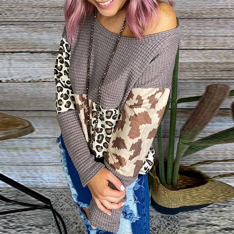 Women Leopard Print Long Sleeves Sweaters-Sweaters-Khaki-S-Free Shipping Leatheretro