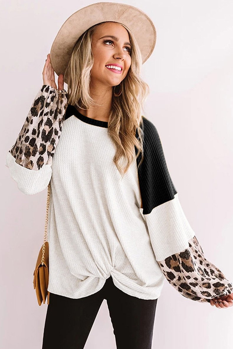 Casual Women Leopard Knitting Long Sleeves T Shirts-Women Sweaters-Black-S-Free Shipping Leatheretro