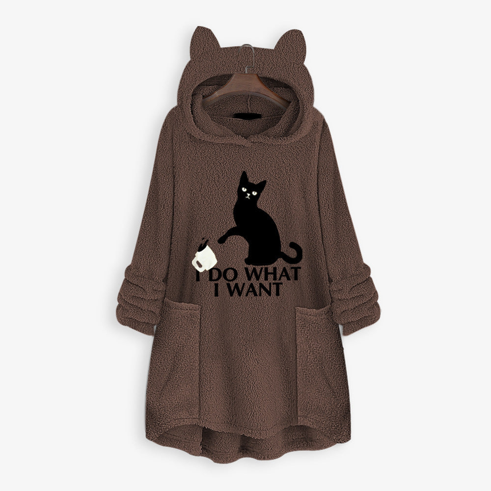 Casual Embroidery Cat Designed Loose Hoodies for Women-Shirts & Tops-Pink-M-Free Shipping Leatheretro