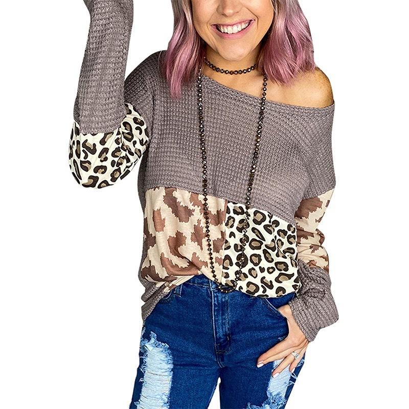 Women Leopard Print Long Sleeves Sweaters-Sweaters-Khaki-S-Free Shipping Leatheretro