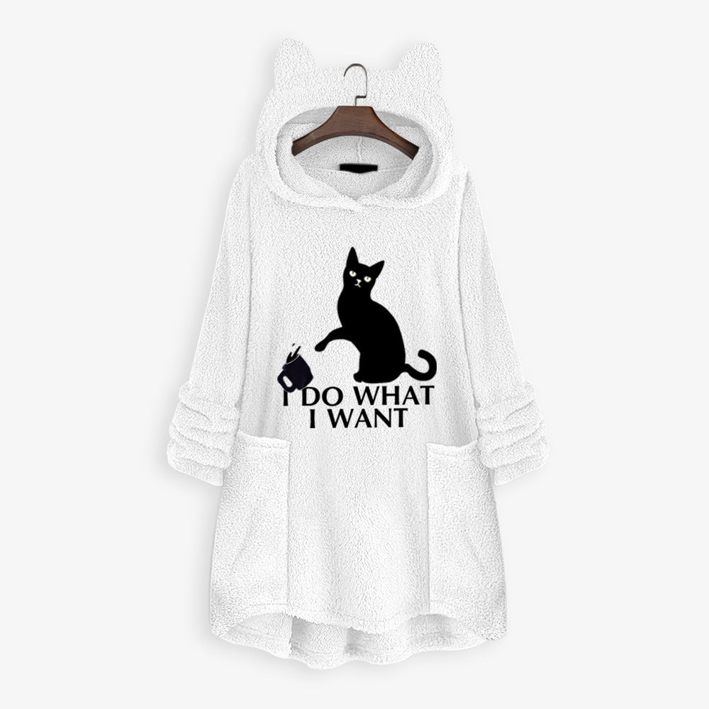 Casual Embroidery Cat Designed Loose Hoodies for Women-Shirts & Tops-Pink-M-Free Shipping Leatheretro