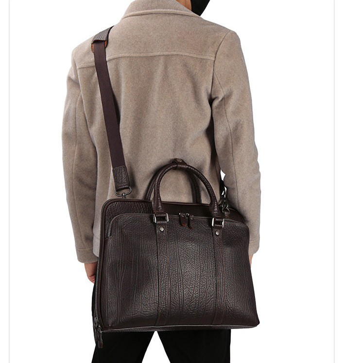15.6" Business Cowhide Leather Briefcase for Men P0089-Briefcases-Black-Free Shipping Leatheretro