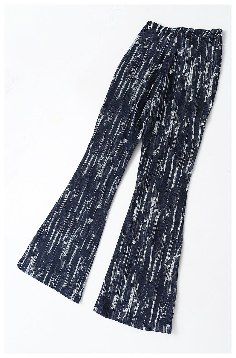 Designed Vintage Denim Trumpet Pants for Women-Pants-Dark Blue-S-Free Shipping Leatheretro