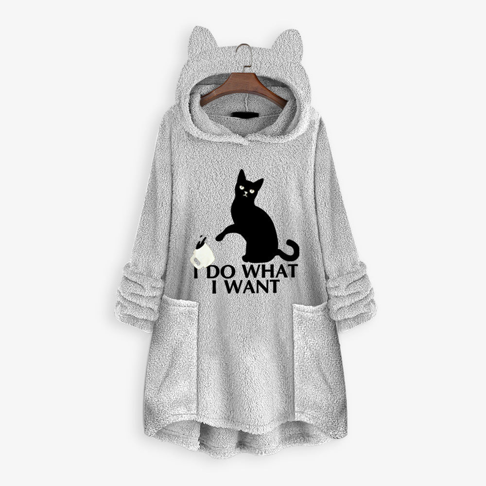 Casual Embroidery Cat Designed Loose Hoodies for Women-Shirts & Tops-Pink-M-Free Shipping Leatheretro