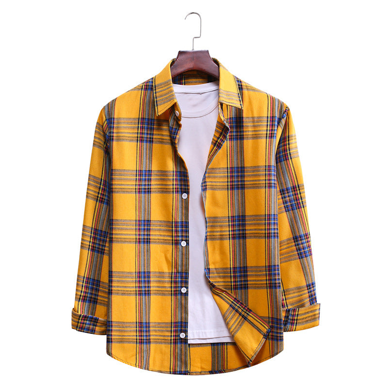 Casual Plaid Long Sleeves Shirts for Men-Shirts & Tops-AL029-Yellow-M-Free Shipping Leatheretro