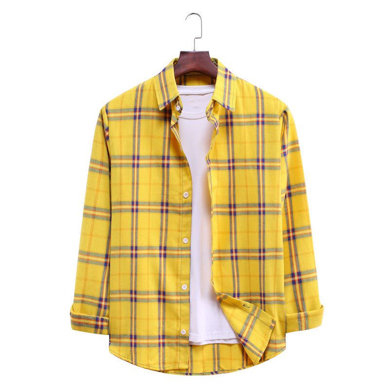 Casual Plaid Long Sleeves Shirts for Men-Shirts & Tops-AL032-Yellow-M-Free Shipping Leatheretro