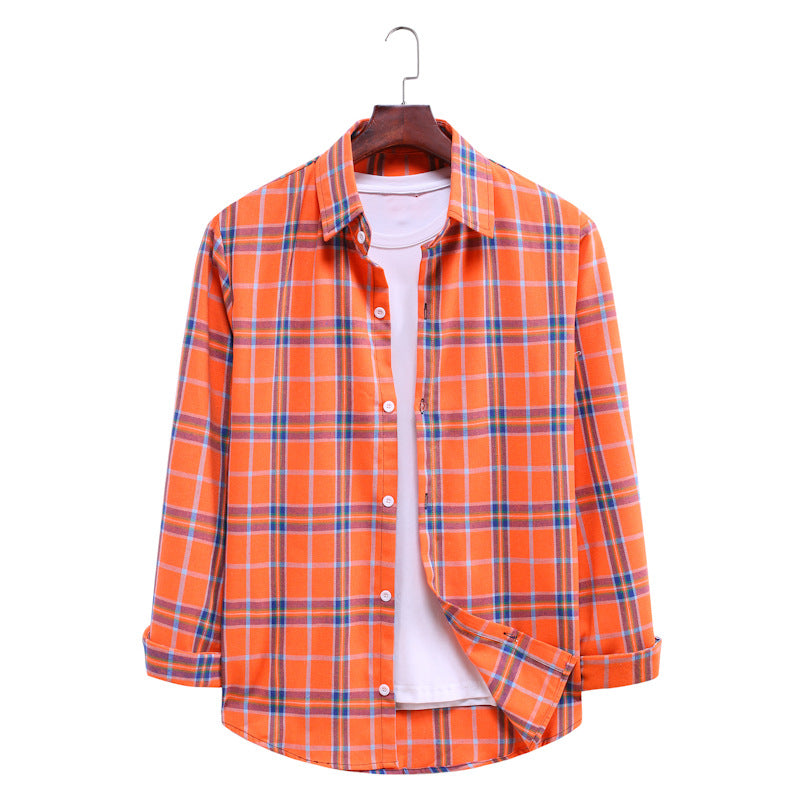 Casual Plaid Long Sleeves Shirts for Men-Shirts & Tops-AL032-Orange-M-Free Shipping Leatheretro