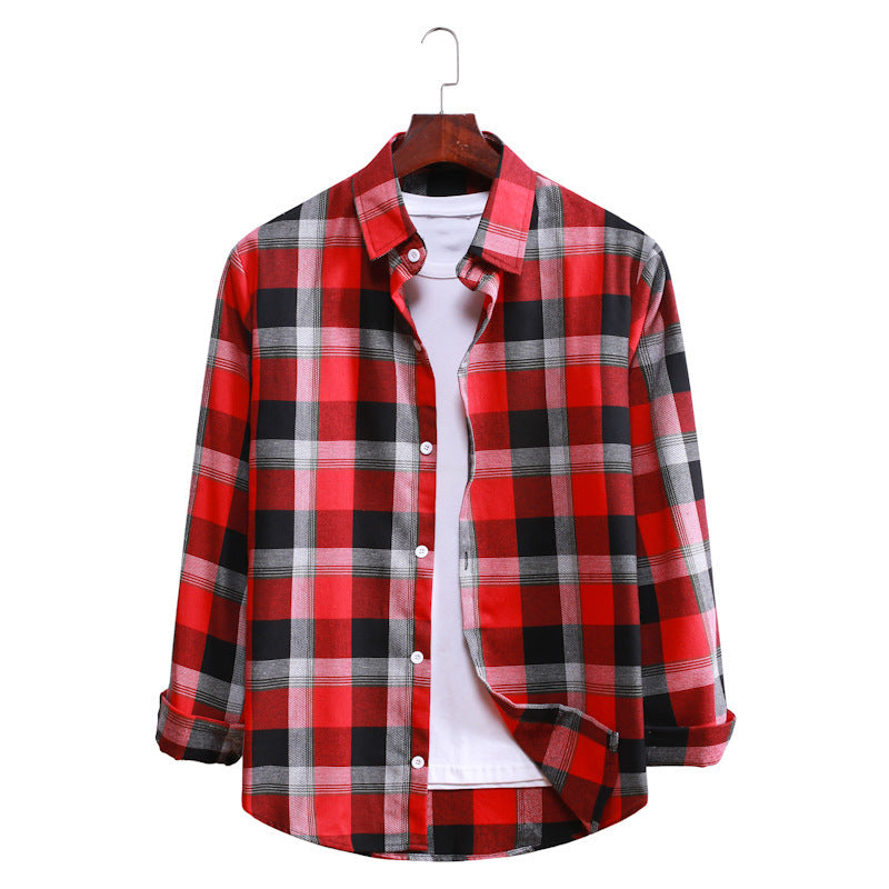 Casual Plaid Long Sleeves Shirts for Men-Shirts & Tops-AL027-Red-M-Free Shipping Leatheretro