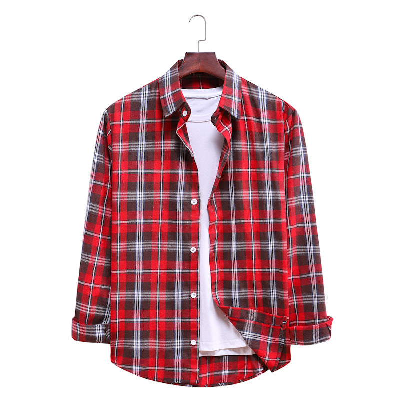 Casual Plaid Long Sleeves Shirts for Men-Shirts & Tops-AL031-Red-M-Free Shipping Leatheretro