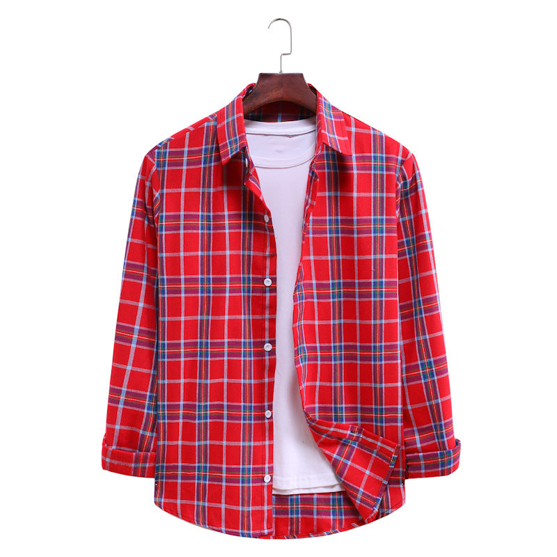 Casual Plaid Long Sleeves Shirts for Men-Shirts & Tops-AL032-Red-M-Free Shipping Leatheretro