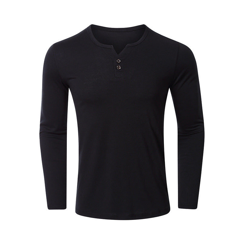 Fall V Neck Long Sleeves T Shirts for Men-Shirts & Tops-Black-S-Free Shipping Leatheretro